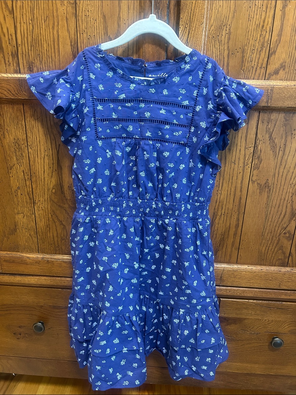 Girls' Navy Floral Ruffle-Sleeve Casual Dress